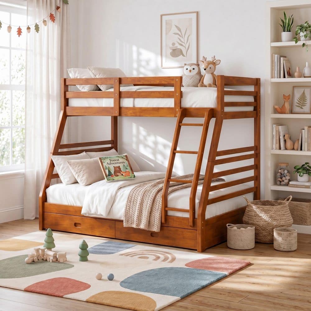 Furniture of America Daxter Oak Twin Over Full Bunk Bed With