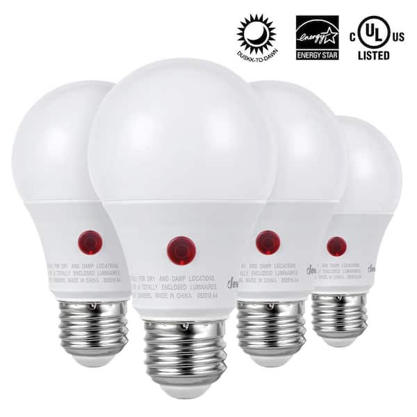 60-Watt Equivalent A19 Dusk to Dawn E26 Base Automatic On/Off Dual Sensor LED Light Bulb, 5000K Daylight White (4-Pack)
