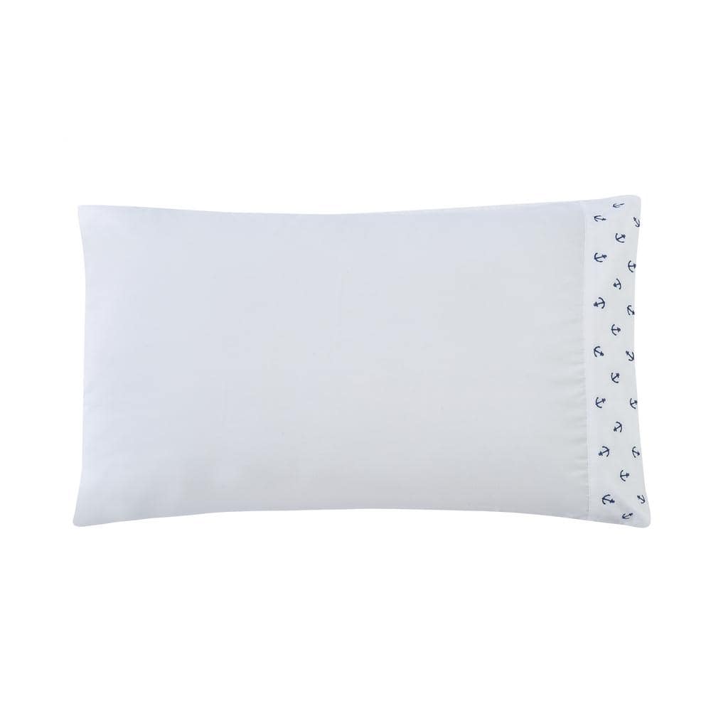 White Embroidered Anchor Microfiber Full Sheet Set