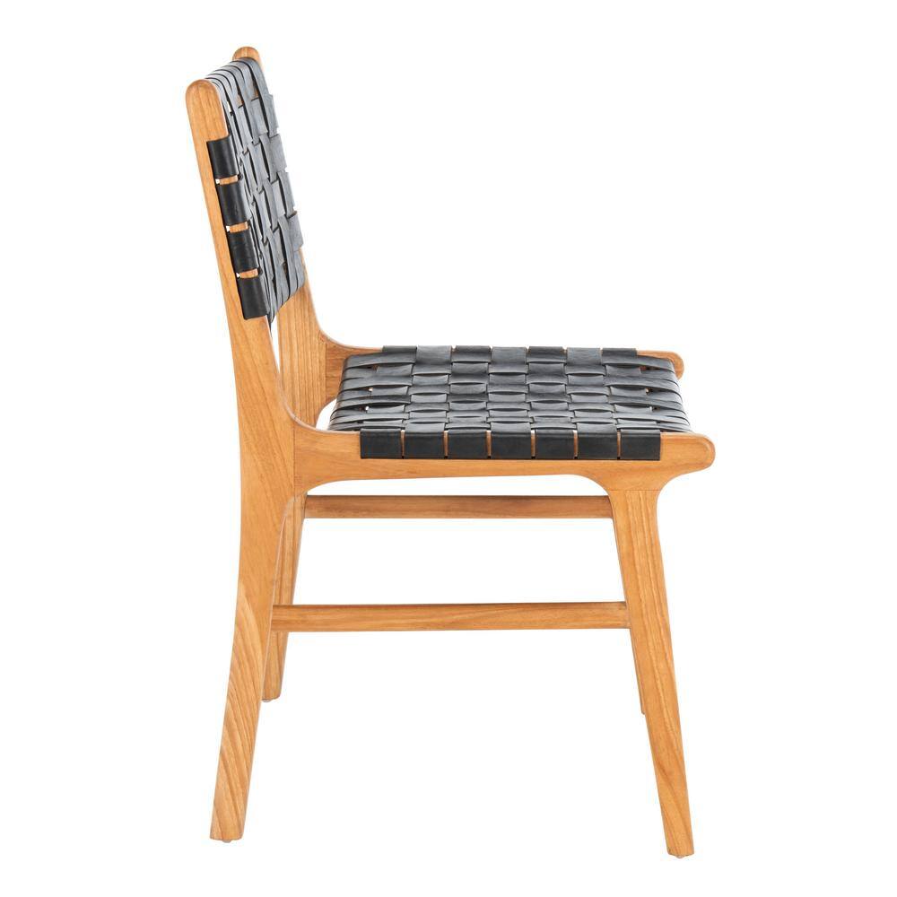 Taika Black Woven Leather and Natural Wood Dining Chair Set