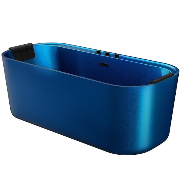 67 in. x 31.5 in. Center Drain Combination 16 Water and 12 Air Bubble Jets Bathtub Freestanding Whirlpool Bath in Blue