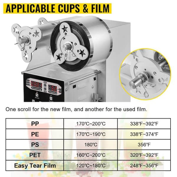 VEVOR Semi-automatic Cup Sealing Machine 300-500 Cup per Hour 90/95 mm Cup  Diameter Tea Cup Sealer Machine with Control Panel NFKWY-680110VHXW1V1 -  The Home Depot