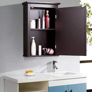 22 in. W x 27.5 in. H x 6 in. D Bathroom Storage Wall Cabinet with 1 Glass Doors and Adjustable Shelf in Brown