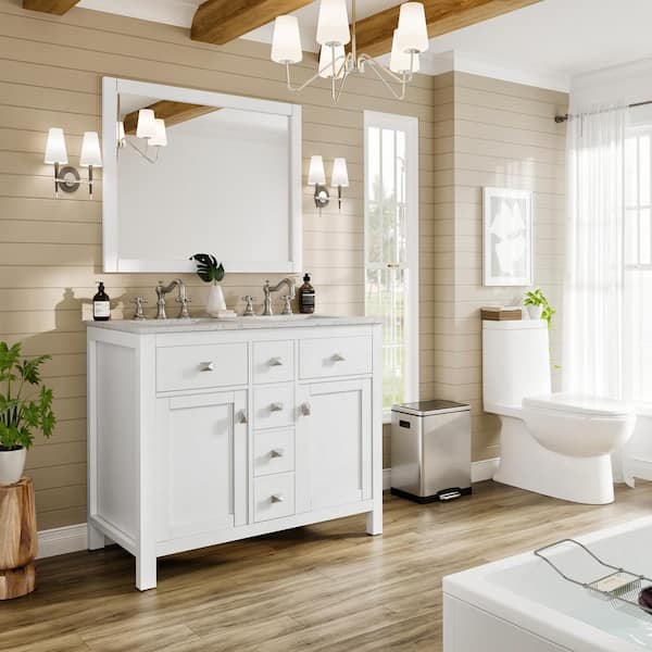 Artemis 44 in. W X 22 in. D X 34 in. H Double Bath Vanity in White with Quartz Top with White Sinks