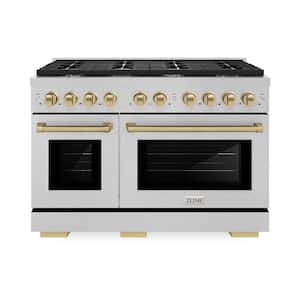 Autograph Edition 48 in. 8 Burner Double Oven Gas Range in Fingerprint Resistant Stainless Steel and Champagne Bronze