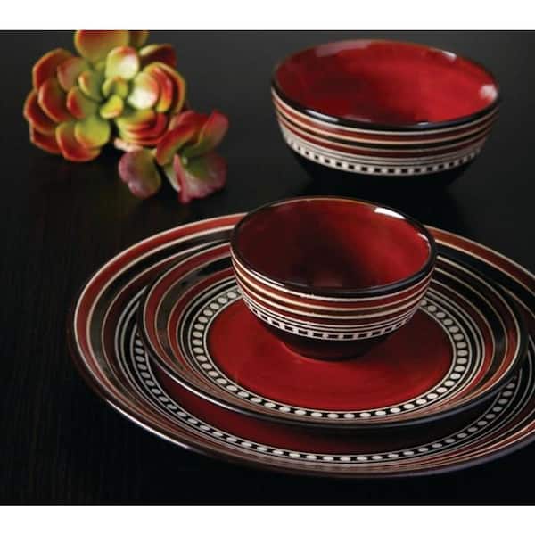 GIBSON ELITE Cafe Versailles 16-Piece Casual Red Stoneware