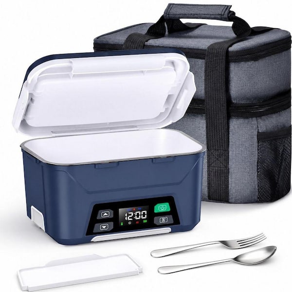 Blue Theme Portable Lunch Bag for Adults with Smart Scheduled Heating, 1.3L Cordless Electric Food Warmer, 1 Piece