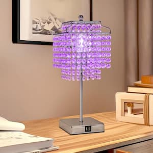 1-Light Bedside Purple Crystal Table Lamp Chrome, Touch Control, 3-Way Dimmable Lamp with Crystal Shade for Bedroom