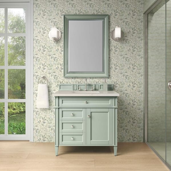 Brittany 36.0 in. Single Bath Vanity in Sage Green with Siberian Quartz Top