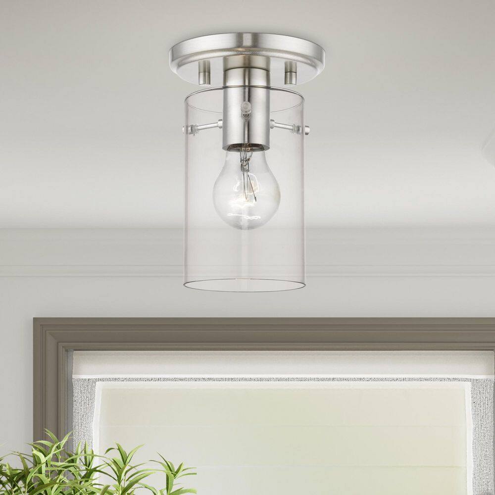 Munich Contemporary Brushed Nickel 1-Light Indoor/Outdoor Flush Mount