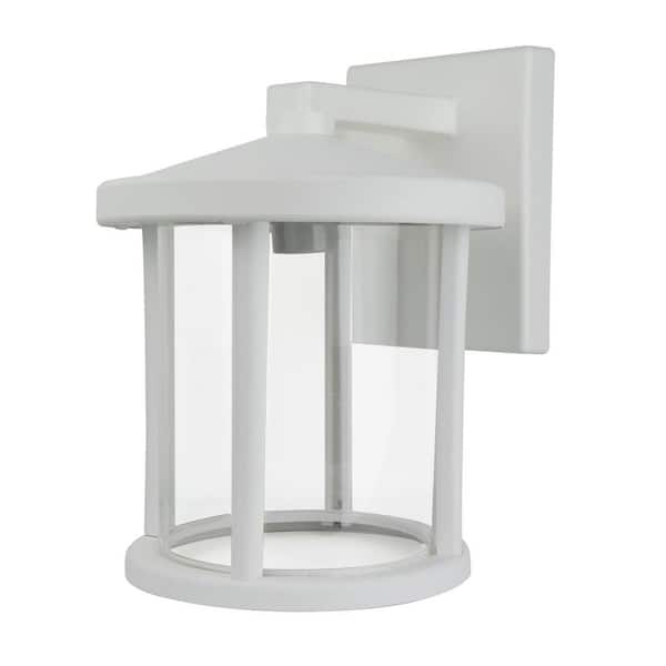10.5 in. D x 12.2 in. H x 9 in. W 1-Light White Outdoor Round Wall Lantern Sconce with Durable Clear Acrylic Lens