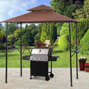 8 ft. x 5 ft. Outdoor Steel BBQ Grill Gazebo with Double Tiered Canopy, Hook and Shelves, Champagne