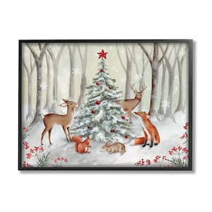 Forest Animals and Christmas Tree by Emma Leach 1-Piece Framed Graphic Print Animal Poster Art Print 30 in. x 24 in.