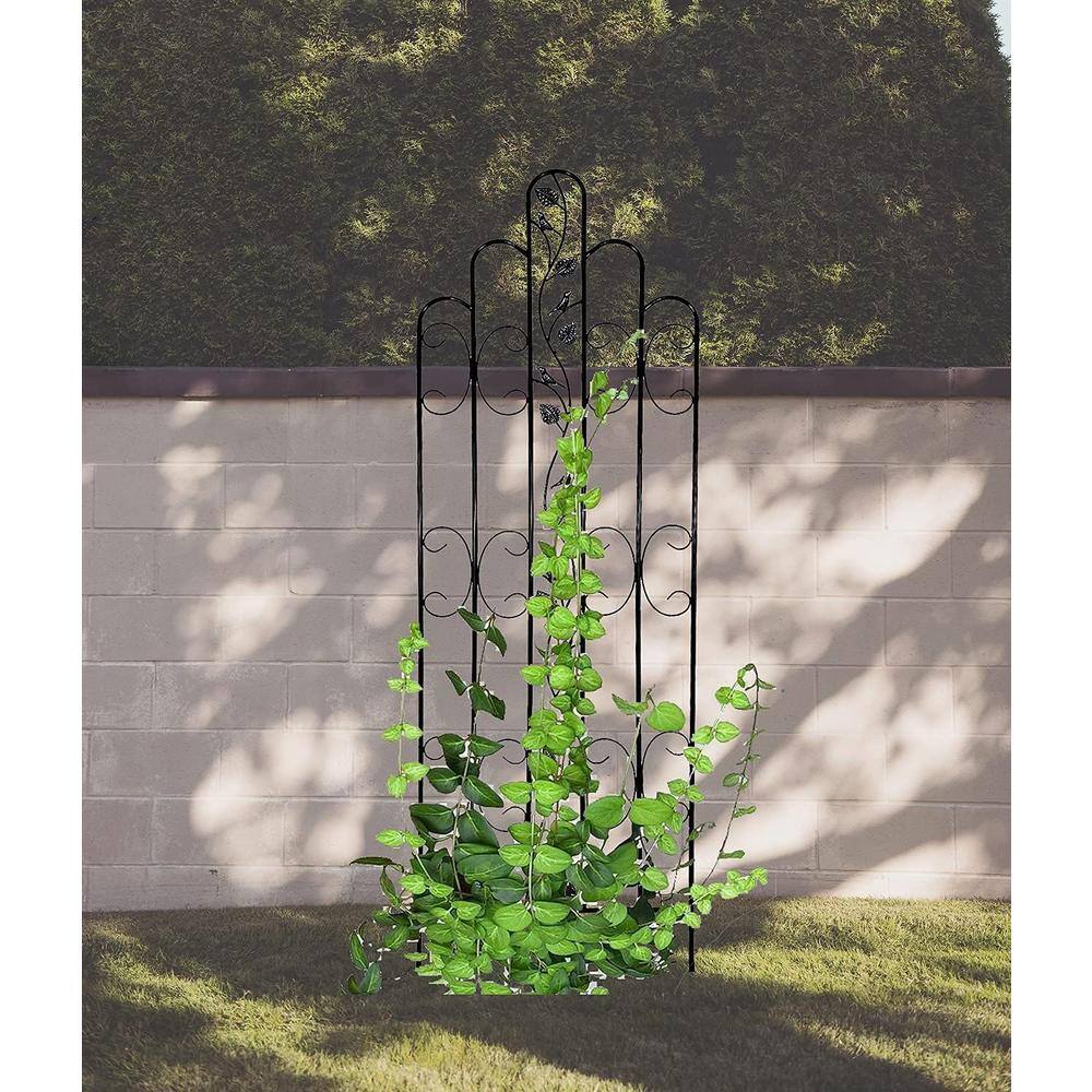 Black Metal Garden Trellis with Bird Design, 70 Inches Tall