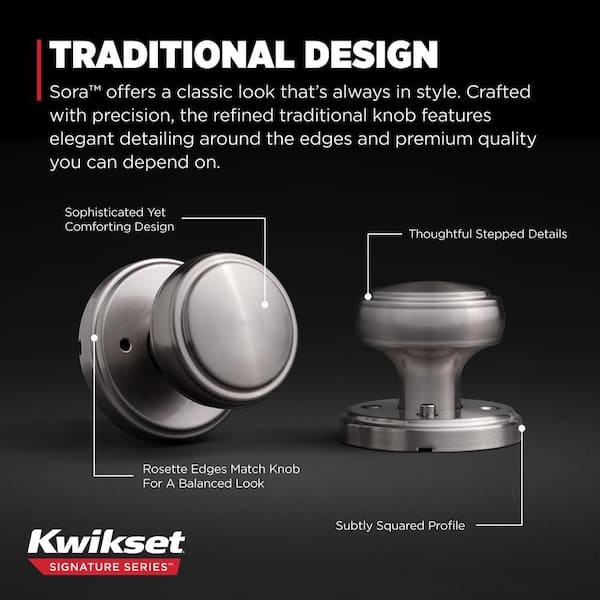 Kwikset Sora Satin Nickel Bed/Bath Round Rose Door Knob 730SOK 15