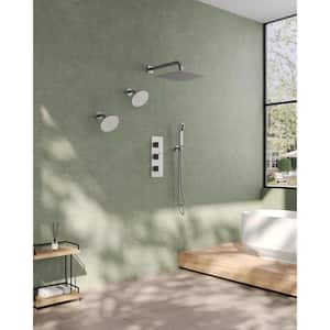 8-Spray Patterns 2.5 GPM 12 in. and Two 6 in. Shower Head Wall Mount Fixed Shower Head with Handheld In Brushed Nickel