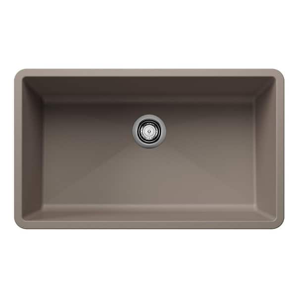 Blanco PRECIS Undermount Granite Composite 32 in. Single Bowl Kitchen Sink in Truffle