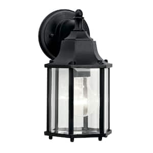 Chesapeake 10.25 in. 1-Light Black Outdoor Hardwired Wall Lantern Sconce with No Bulbs Included (1-Pack)