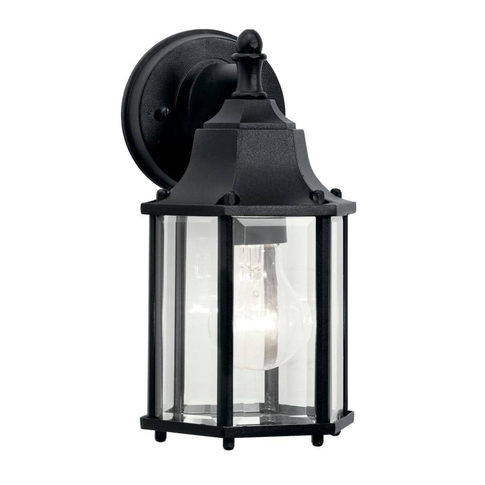 KICHLER Chesapeake 10.25 in. 1-Light Black Outdoor Hardwired Wall