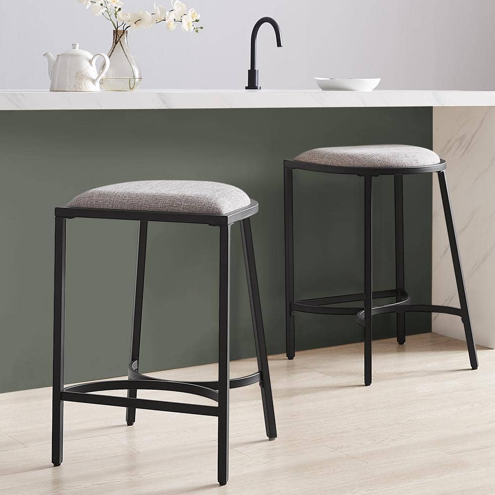 Gray and Matte Black Backless Counter Height Barstools Set