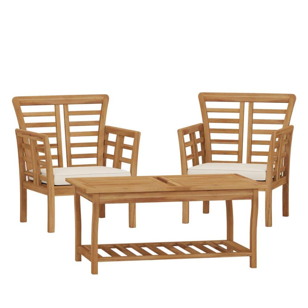 Brown Acacia Wood Outdoor Lounge 2 Chair and Table, Durable Hardwood And Solid Heavy Frame with Cushions price history on PriceWatchPro