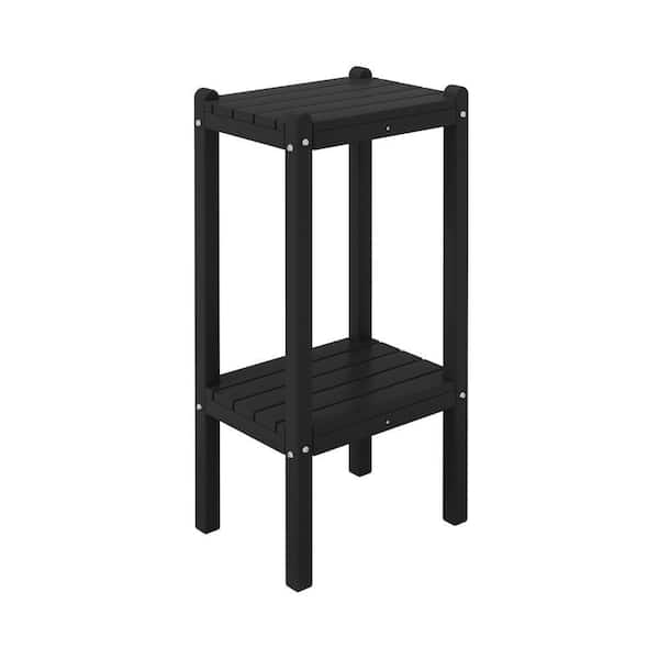 Laguna Plastic Indoor/Outdoor Patio Side Table with Storage Shelf Black