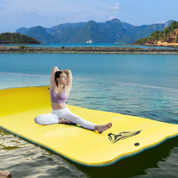 Yellow 12 x 6 ft. Vinyl Floating Water Mat Foam Pad Floats 3-Layer