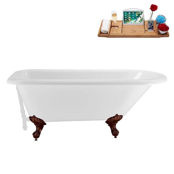 Streamline 62 in. x 29 in. Acrylic Clawfoot Soaking Bathtub in Glossy White Glossy White Drain, Matte Oil Rubbed Bronze Clawfeet