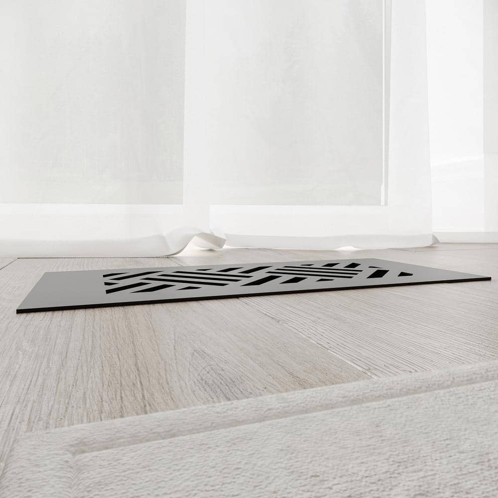 Low-Profile Black Steel Floor Register with Diagonal Pattern