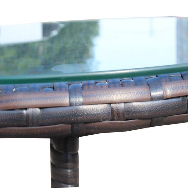 Brown Wicker Outdoor Side Table Patio Coffee Table Round End Table