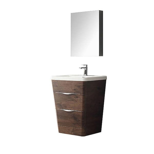 Fresca Milano 26 in. Vanity in Rosewood with Acrylic Vanity Top in White and Medicine Cabinet