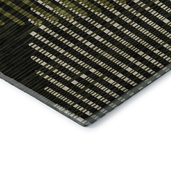 Mayfield Premium Machine Washable Abstract AMF1001 Olive 3 ft. x 4 ft. Area Rug