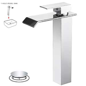 Single Hole Single Handle Bathroom Vessel Sink Faucet With Pop Up Drain Without Overflow in Polished Chrome