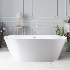 Domme 67 in. Acrylic Flatbottom Freestanding Non-Slip Bathtub in White