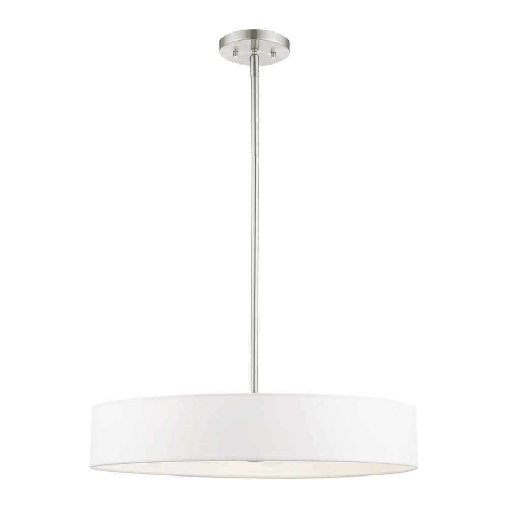 Elegance Brushed Nickel 4-Light Indoor/Outdoor Drum Pendant with Off-White Shade