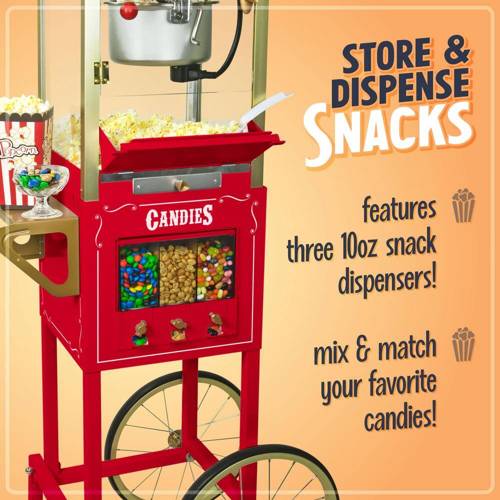 Nostalgia Red Vintage Popcorn Cart with Candy Dispenser