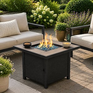 30 in. 50,000 BTU Propane Gas Fire Pit Table, Square Gas Firepits with Fire Glass for Outside