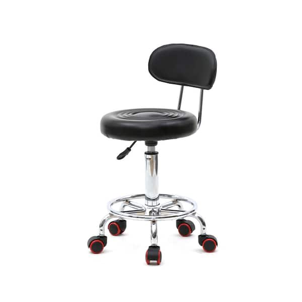 Winado 34 in. Height Black PU Leather Seat Adjustable Salon Stool with Back Office Rolling Chair