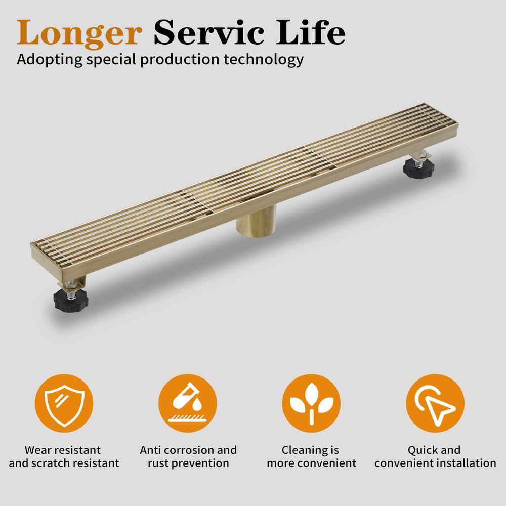 24-Inch Brushed Gold Stainless Steel Linear Shower Drain