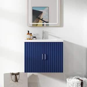 24 in. W. x 17.7 in. D x 18.7 in. H Floating Bath Vanity in Blue with White Porcelain Top and Soft Close Doors