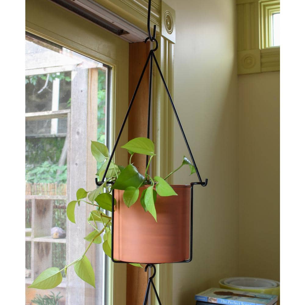 Burnt Sienna Galvanized Steel Hanging Planter with Black Frame