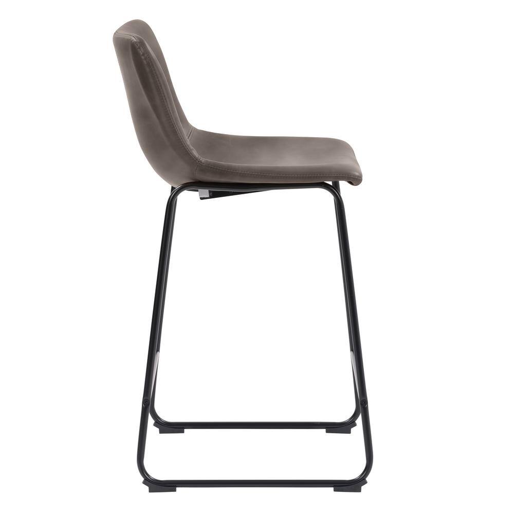 Gray Faux Leather and Metal Counter Height Barstools, Set of 2