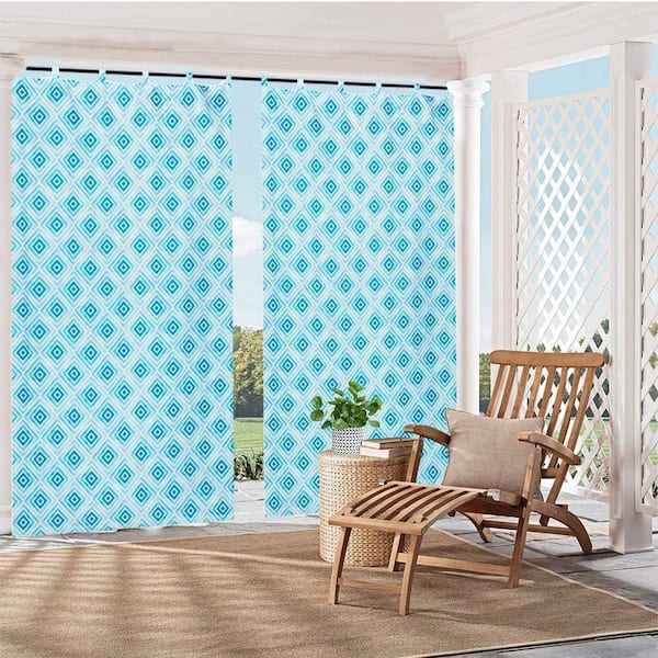 Pro Space Patio Outdoor Blackout Curtain Waterproof UV Protection for Porch Gazebo Rhombus Texture Tab Aqua 50x96 Inch 1 Panel