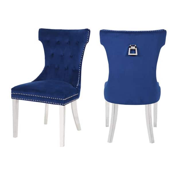 Unbranded Navy Velvet Side Chair (Set of 2)