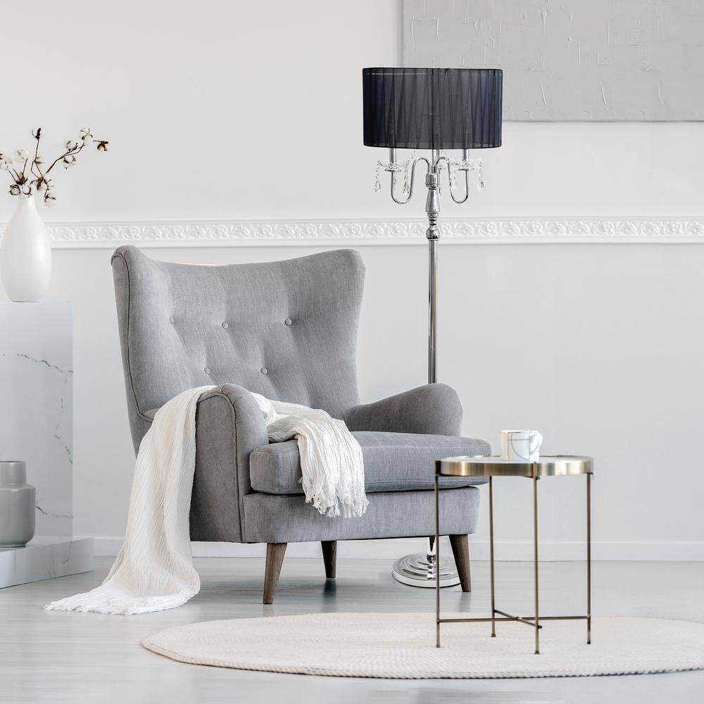 Glamorous Chrome and Black Crystal Floor Lamp with Barrel Shade