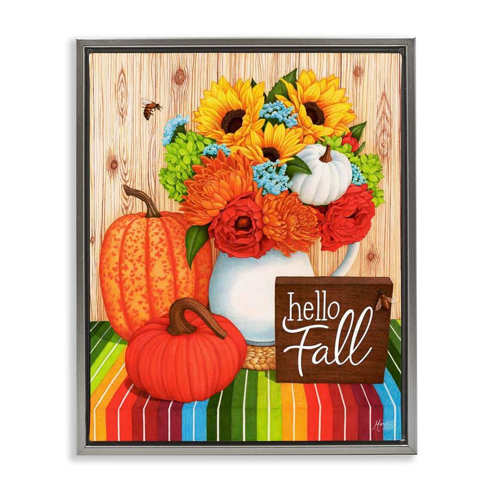Hello Fall Rainbow Pumpkins by Mardell Schuster Gray Floater Frame Graphic Typography Art Print 31 in. x 25 in. price history on PriceWatchPro