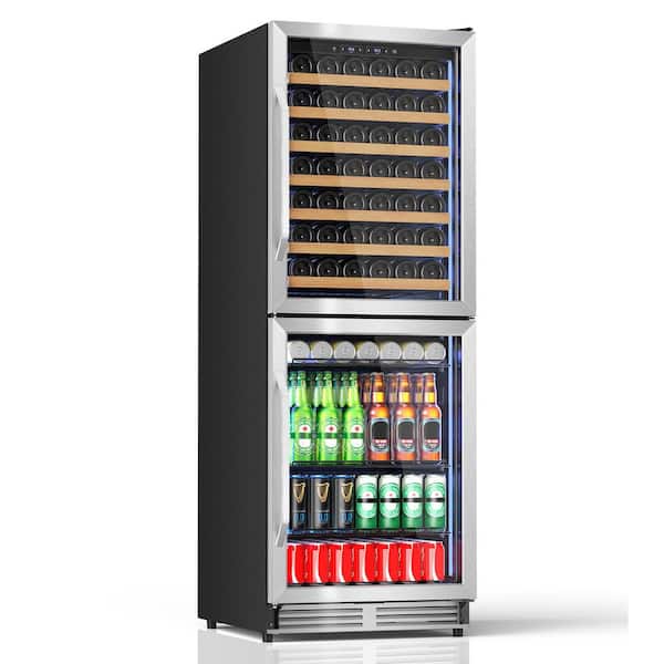 24 in. Dual Zone 77-Bottle and 180-Can Built-In/Freestanding Beverage and Wine Cooler in Stainless Steel