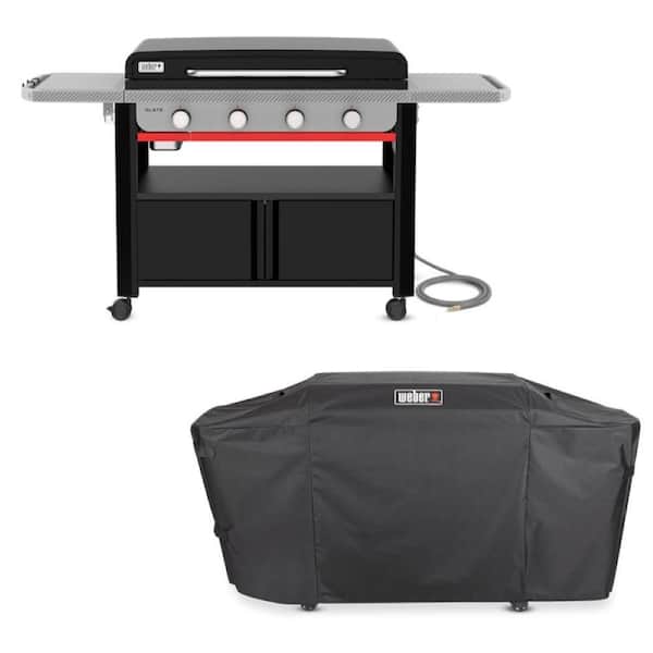 Slate Rust-Resistant Griddle 4-Burner Natural Gas 36 in. Flat Top Grill in Black with Closed Cabinet and Grill Cover
