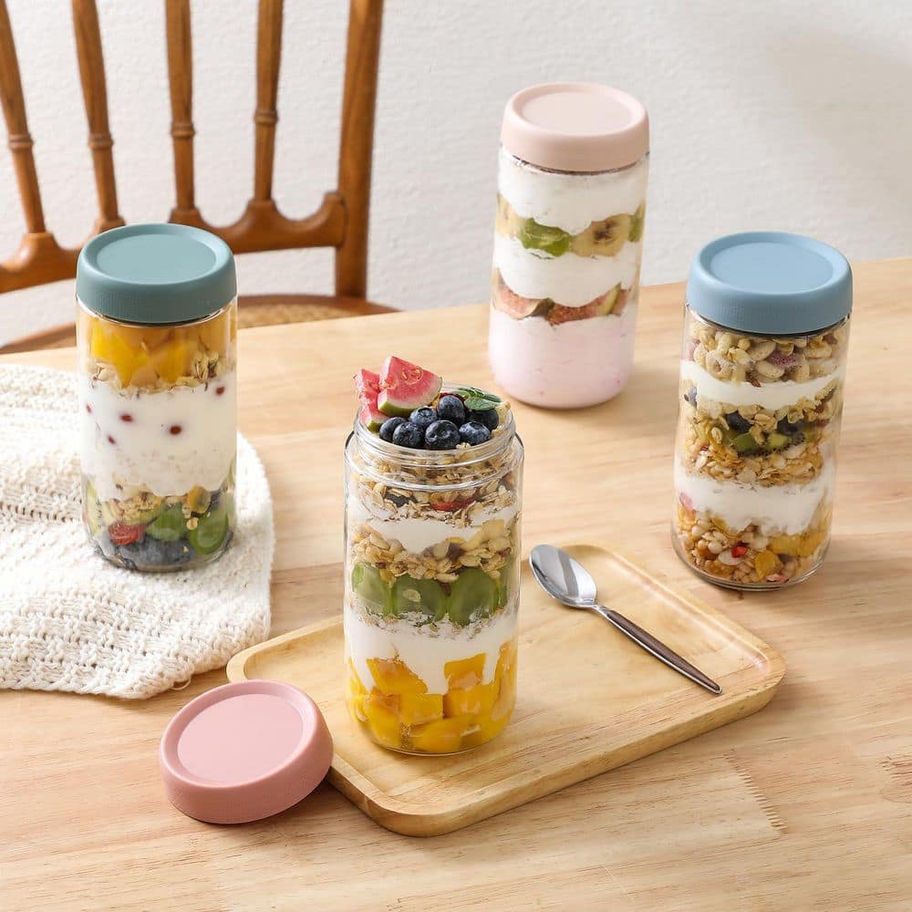 Numhew 6-Pack 24 oz. Glass Jars with Multi-Color Airtight Lids