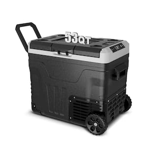 53 qt. Electric Cooler Portable 12 Volt Refrigerator with 110-240V AC and Wheels for Camping Boat Travel Black